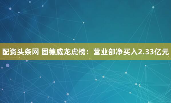 配资头条网 固德威龙虎榜：营业部净买入2.33亿元